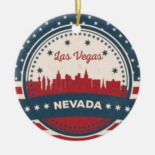 Ornement Rond En Céramique Retro Las Vegas Skyline