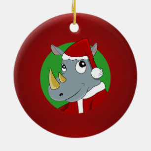 Ornement Rond En Céramique Rhinocéros de Noël dessin animé