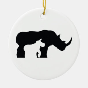 Ornement Rond En Céramique Rhinocéros noir et blanc