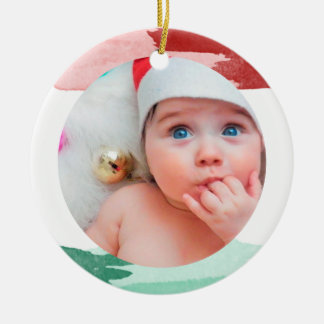 Ornement Rond En Céramique Röd & Grön Vattenfärg - Min Första Jul - Foto