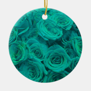 Ornement Rond En Céramique Romantique élégant turquoise - roses verts