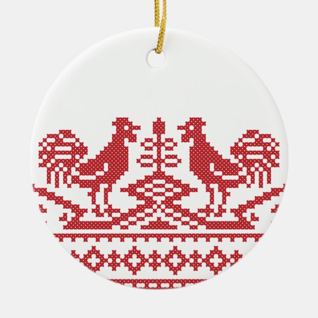 Ornement Rond En Céramique Rooster cross-stitch (Devant)