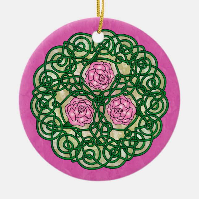 Ornement Rond En Céramique Rose de roses celtique d'art (Devant)