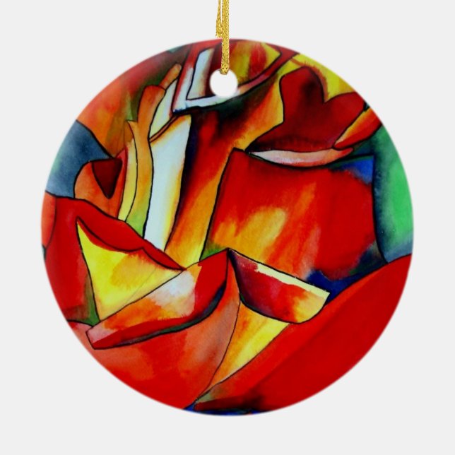 Ornement Rond En Céramique Rose France Libre aquarelle art (Dos)