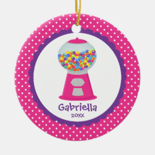 Ornement Rond En Céramique ROSE mignon Gumballs d'ornement de Noël