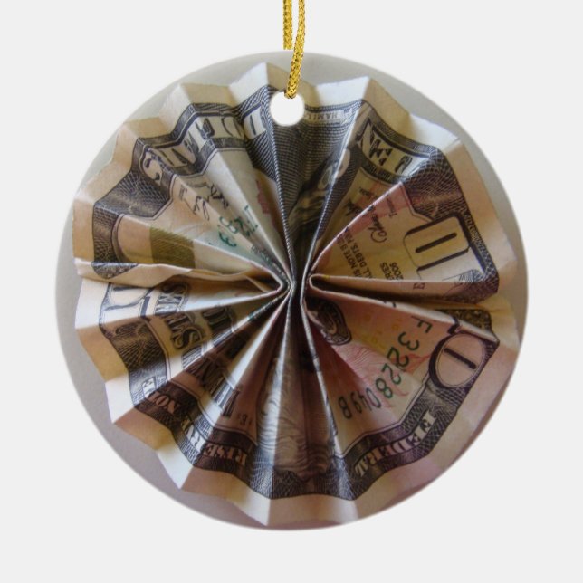 Ornement Rond En Céramique Rosette d'origami d'argent (Devant)