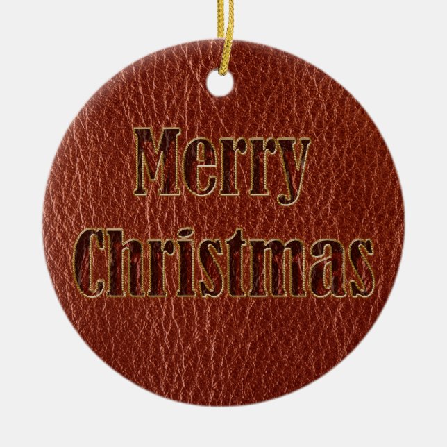 Ornement Rond En Céramique Rouge de Noël en cuir (Devant)