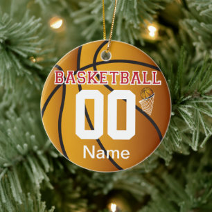 Ornement Rond En Céramique Rouge foncé Personnaliser le basket-ball avec nomb