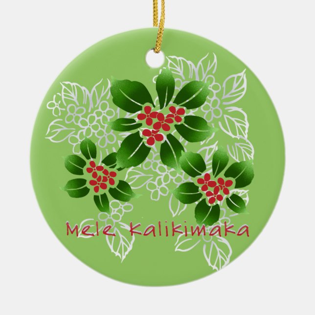 Ornement Rond En Céramique Rouge hawaïen de Noël de Mele Kalikimaka de houx (Devant)