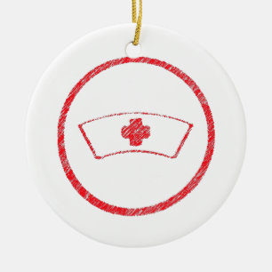 Ornement Rond En Céramique rouge médical urgence hôpital infirmière croix