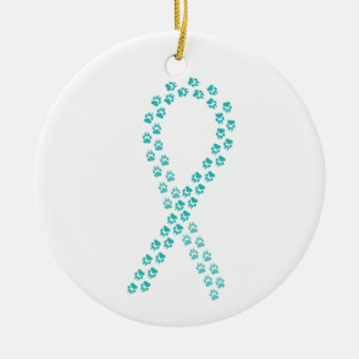 Ornement Rond En Céramique Ruban Pawprint turquoise