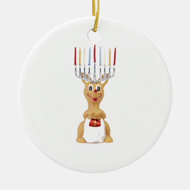 Ornement Rond En Céramique Rudolph Hannukkah (Devant)
