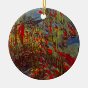 Ornement Rond En Céramique Rue Montorgueil avec drapeaux de Claude Monet
