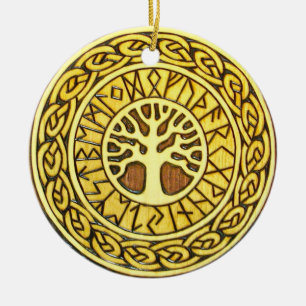 Ornement Rond En Céramique Runes de Viking avec l'ornement d'arbre