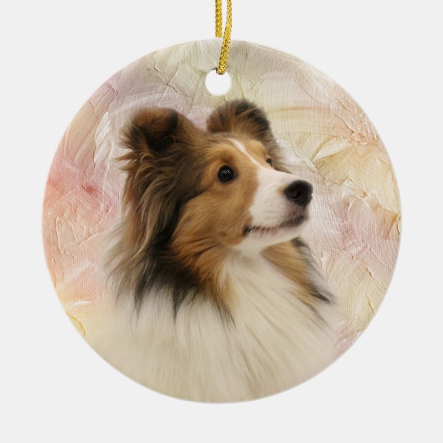 Ornement Rond En Céramique Sable Shetland Sheepdog (Devant)