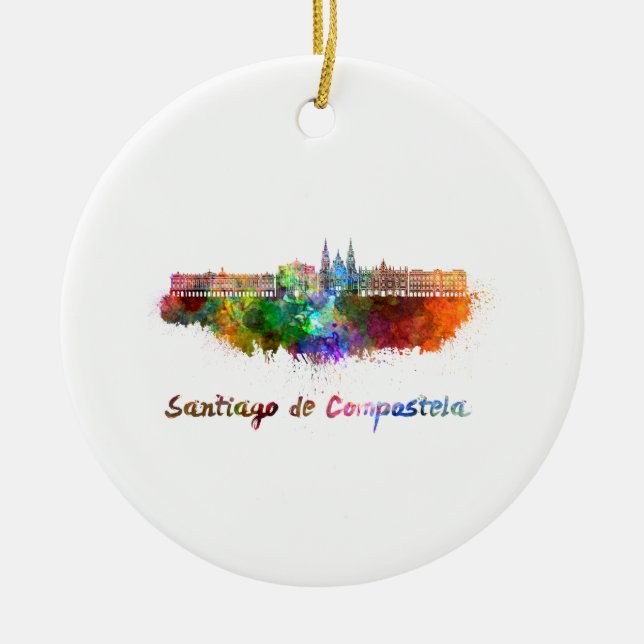 Ornement Rond En Céramique Saint Jacques de Compostelle skyline en aquarelle (Devant)
