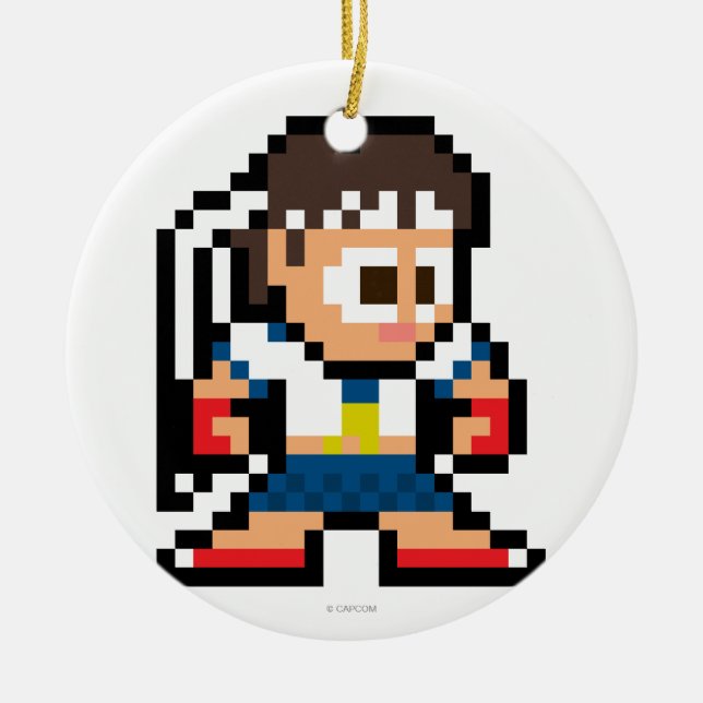 Ornement Rond En Céramique Sakura à 8 bits (Devant)