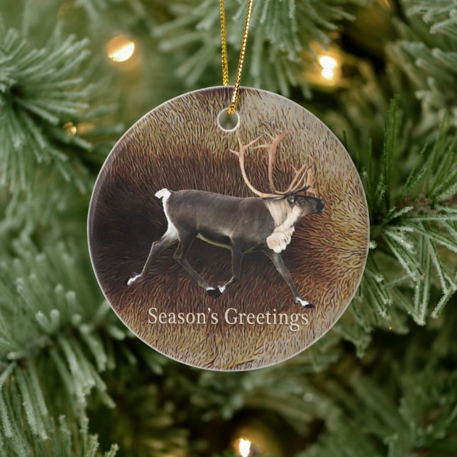Ornement Rond En Céramique Salutation de saison - Bull Caribou (Reindeer) (Arbre)