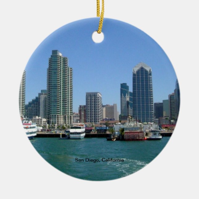 Ornement Rond En Céramique San Diego, Californie Skyline (Devant)