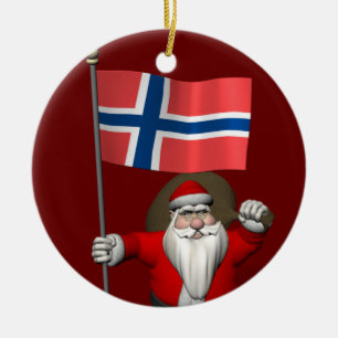 Ornement Rond En Céramique Santa Claus Avec L'Ensigne De Norvège