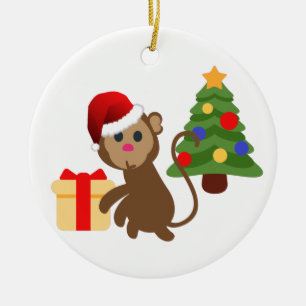 Ornement Rond En Céramique santa claus monkey emoji