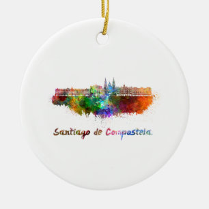 Ornement Rond En Céramique Santiago de Compostela skyline in watercolor
