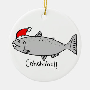 Ornement Rond En Céramique Saumon de Noël de Cohohoho