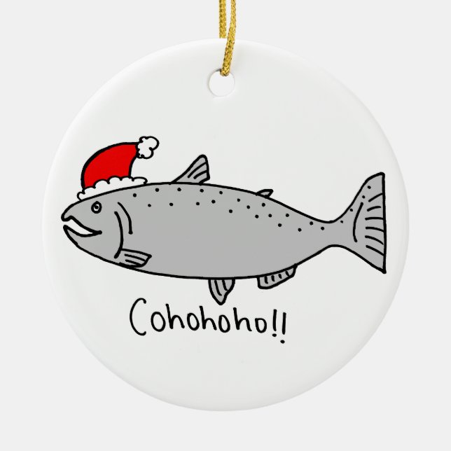 Ornement Rond En Céramique Saumon de Noël de Cohohoho (Devant)