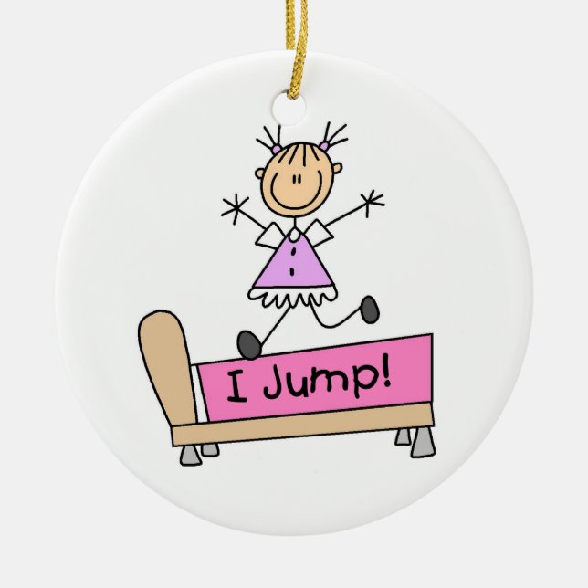 Ornement Rond En Céramique Saut sur le lit Stick Figure Girl (Devant)