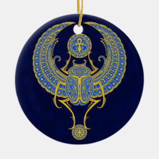 Ornement Rond En Céramique Scarabée à ailes par Egyptien, bleu