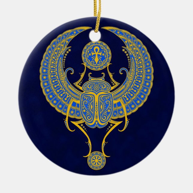 Ornement Rond En Céramique Scarabée à ailes par Egyptien, bleu (Devant)