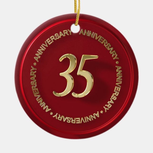 Ornement Rond En Céramique sceau de cire rouge du 35e anniversaire (Devant)