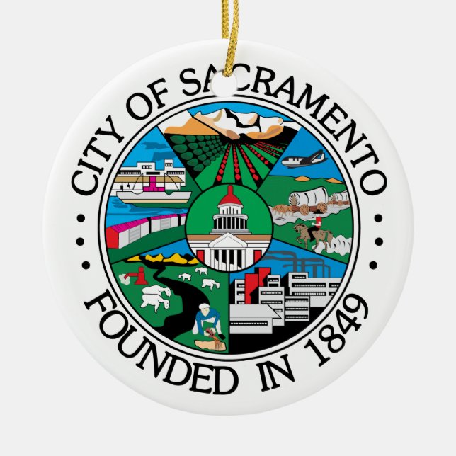 Ornement Rond En Céramique Sceau de la ville de Sacramento (Devant)