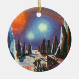 Ornement Rond En Céramique Science-fiction vintage de planète étrangère avec 