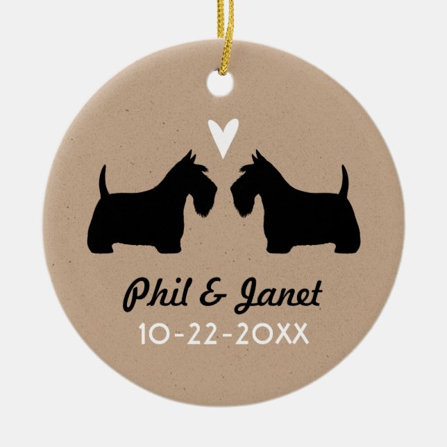 Ornement Rond En Céramique Scottish Terriers Couple Scottie Chiens Aimer Pers (Devant)