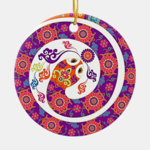 Ornement Rond En Céramique Série colorée de serpent chinois de zodiaque