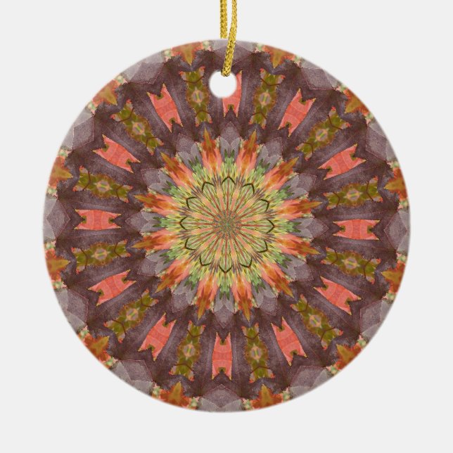Ornement Rond En Céramique Série Kaleidoscope - Feuilles d'automne (Devant)