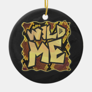 Ornement Rond En Céramique Serpent Wild Me Brown et imprimé or
