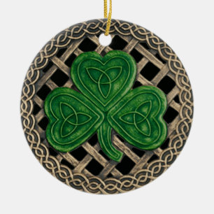 Ornement Rond En Céramique Shamrock Et Céltic Knots Ornament Noir