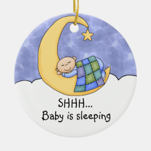 Ornement Rond En Céramique Shhh affichette de porte de sommeil de bébé