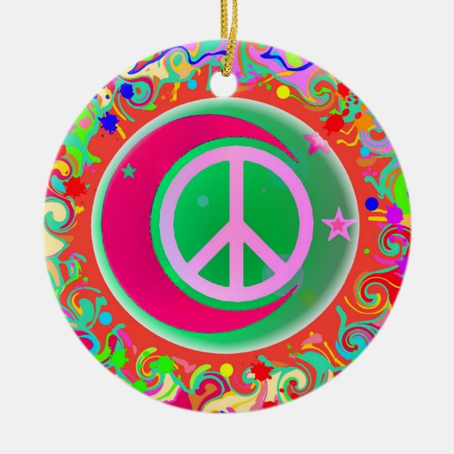 Ornement Rond En Céramique SIGNE DE LA PAIX Noël (Devant)