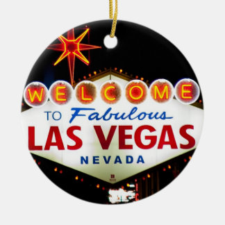 Ornement Rond En Céramique Signe de Las Vegas à l'ornement de nuit