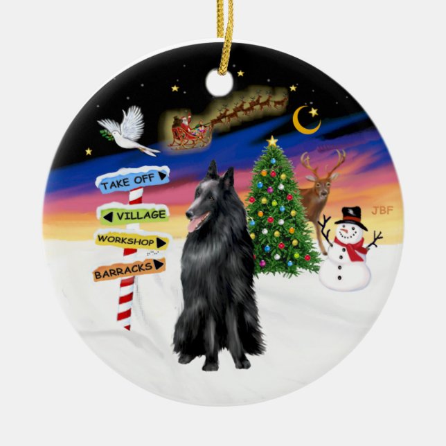 Ornement Rond En Céramique Signes de Noël - Chien de mer belge (Devant)