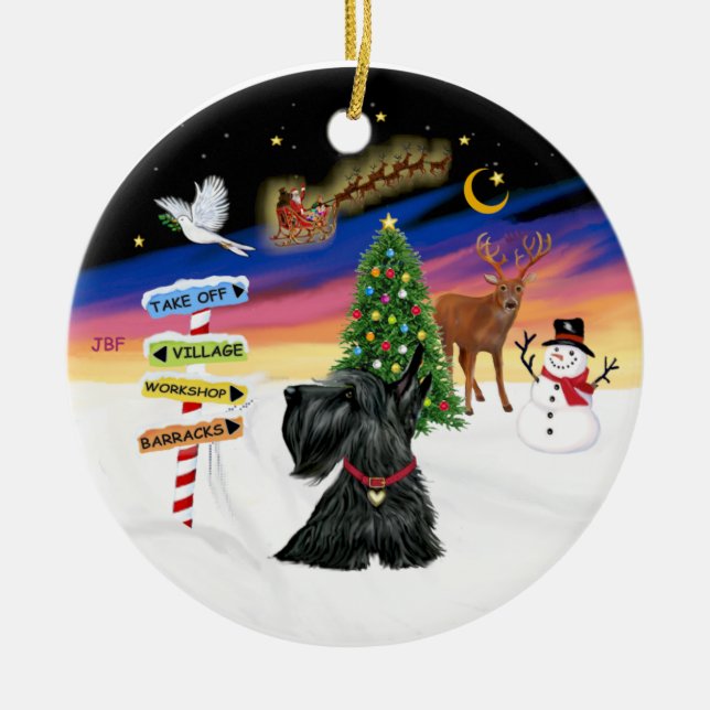 Ornement Rond En Céramique Signes de Noël - Scottish Terrier #12 (Devant)