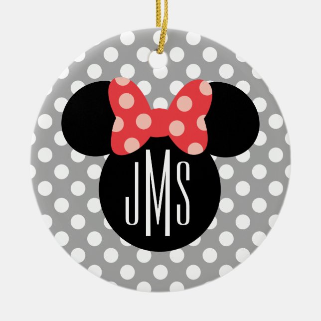 Ornement Rond En Céramique Silhouette de la tête de point de Minnie Polka | M (Devant)