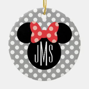 Ornement Rond En Céramique Silhouette de tête Minnie à pois Monogramme