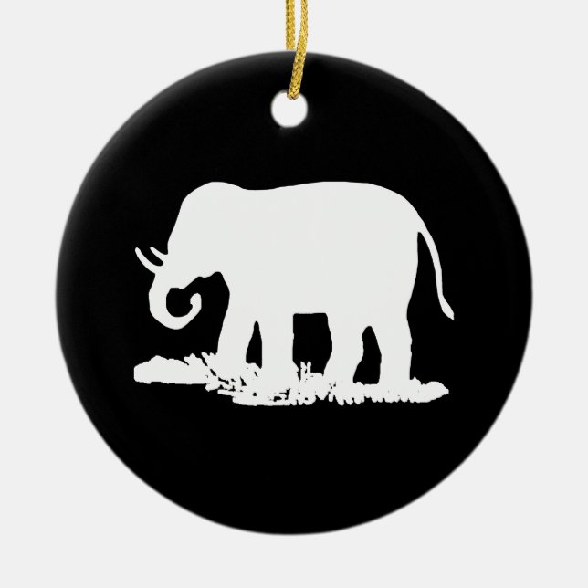 Ornement Rond En Céramique Silhouette d'éléphant noir et blanc (Devant)