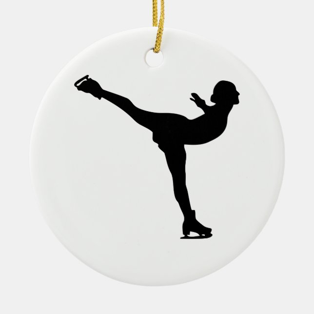 Ornement Rond En Céramique Silhouette femme patine sur glace (Devant)