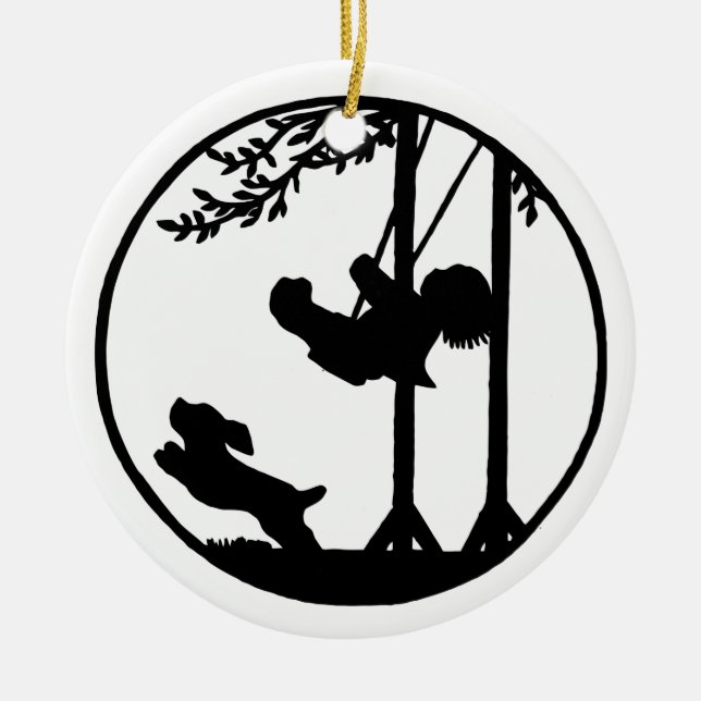 Ornement Rond En Céramique Silhouette noire et blanche, garçon, oscillation, (Devant)