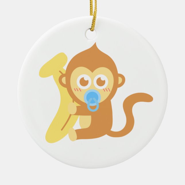 Ornement Rond En Céramique Singe mignon de bébé de bande dessinée avec la (Devant)